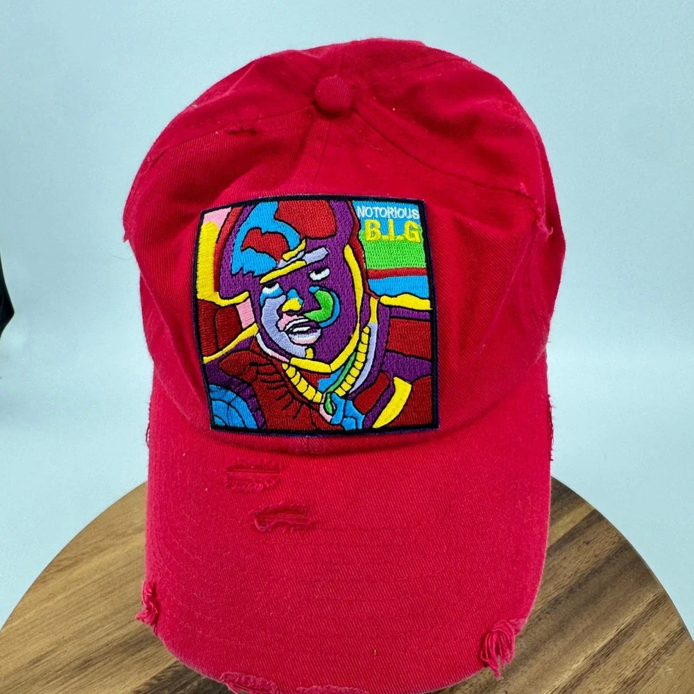 Notorious BIG Distressed Hat Cap Mens‎ OS Red Distressed Hip Hop Rap Hat